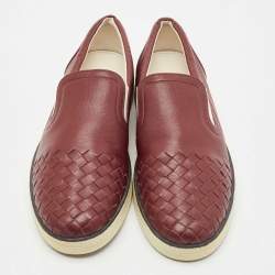 Bottega Veneta Burgundy Intrecciato Leather Dodger Slip On Sneakers Size 40