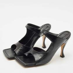 Bottega Veneta Black Leather Cutout Mules Size 39.5