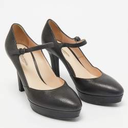 Bottega Veneta Black Leather Mary Jane Platform Pumps Size 36.5