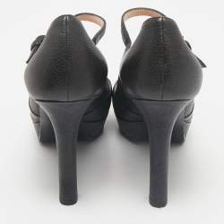 Bottega Veneta Black Leather Mary Jane Platform Pumps Size 36.5