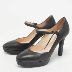 Bottega Veneta Black Leather Mary Jane Platform Pumps Size 36.5