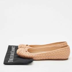 Pre Owned Bottega Veneta Beige Intrecciato Leather Ballet Flats Size 39.5