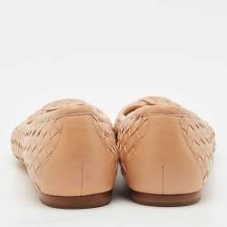 Pre Owned Bottega Veneta Beige Intrecciato Leather Ballet Flats Size 39.5