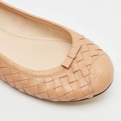 Pre Owned Bottega Veneta Beige Intrecciato Leather Ballet Flats Size 39.5