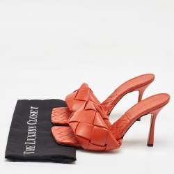 Bottega Veneta Orange Intrecciato Leather Lido Slide Sandals Size 41