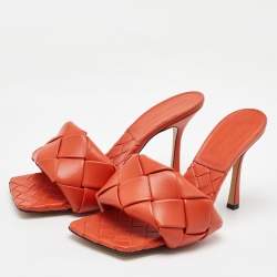 Bottega Veneta Orange Intrecciato Leather Lido Slide Sandals Size 41