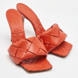 Bottega Veneta Orange Intrecciato Leather Lido Slide Sandals Size 41