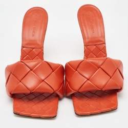 Bottega Veneta Orange Intrecciato Leather Lido Slide Sandals Size 41