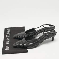 Bottega Veneta Black Intrecciato Leather Slingback Pumps Size 40