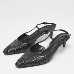Bottega Veneta Black Intrecciato Leather Slingback Pumps Size 40