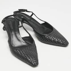 Bottega Veneta Black Intrecciato Leather Slingback Pumps Size 40