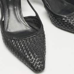 Bottega Veneta Black Intrecciato Leather Slingback Pumps Size 40