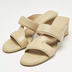 Bottega Veneta Beige Leather Strech Slide Sandals Size 37.5