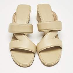 Bottega Veneta Beige Leather Strech Slide Sandals Size 37.5