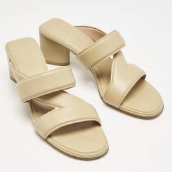 Bottega Veneta Beige Leather Strech Slide Sandals Size 37.5