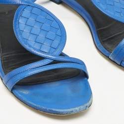 Bottega Veneta Blue Leather Ankle Strap Flat Sandals Size 39