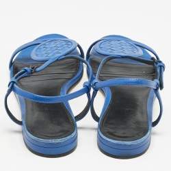 Bottega Veneta Blue Leather Ankle Strap Flat Sandals Size 39
