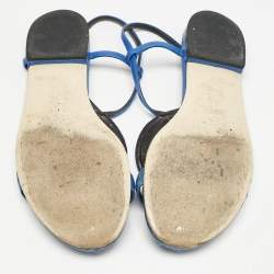 Bottega Veneta Blue Leather Ankle Strap Flat Sandals Size 39