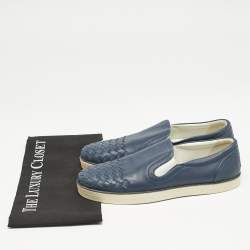 Bottega Veneta Blue Intrecciato Leather Dodger Slip On Sneakers Size 40