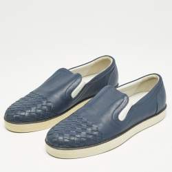 Bottega Veneta Blue Intrecciato Leather Dodger Slip On Sneakers Size 40
