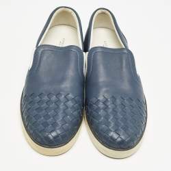 Bottega Veneta Blue Intrecciato Leather Dodger Slip On Sneakers Size 40