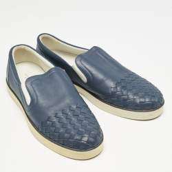 Bottega Veneta Blue Intrecciato Leather Dodger Slip On Sneakers Size 40