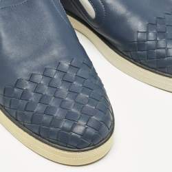 Bottega Veneta Blue Intrecciato Leather Dodger Slip On Sneakers Size 40