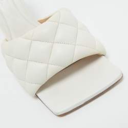 Bottega Veneta White Quilted Leather Lido Slide Sandals Size 40.5