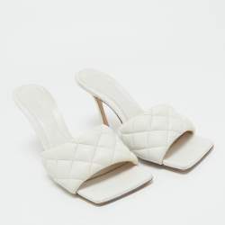 Bottega Veneta White Quilted Leather Lido Slide Sandals Size 40.5
