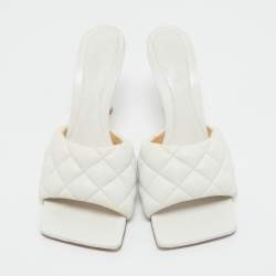 Bottega Veneta White Quilted Leather Lido Slide Sandals Size 40.5