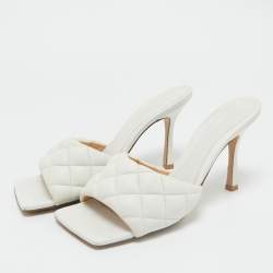 Bottega Veneta White Quilted Leather Lido Slide Sandals Size 40.5