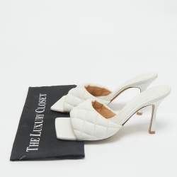 Bottega Veneta White Quilted Leather Lido Slide Sandals Size 40.5