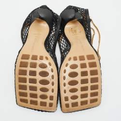 Bottega Veneta Black Leather and Mesh Stretch Ankle Strap Pumps Size 38