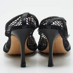 Bottega Veneta Black Leather and Mesh Stretch Ankle Strap Pumps Size 38