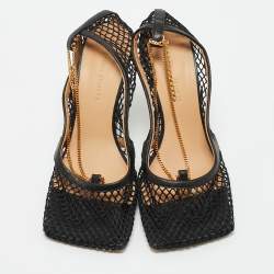 Bottega Veneta Black Leather and Mesh Stretch Ankle Strap Pumps Size 38