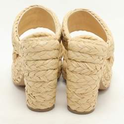 Bottega Veneta Beige Raffia Platform Slide Sandals Size 38