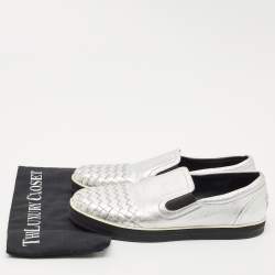 Bottega Veneta Silver Intrecciato Leather Dodger Slip On Sneakers Size 40