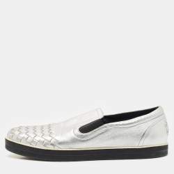 Bottega Veneta Silver Intrecciato Leather Dodger Slip On Sneakers Size 40