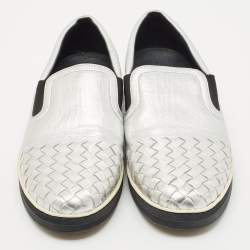 Bottega Veneta Silver Intrecciato Leather Dodger Slip On Sneakers Size 40
