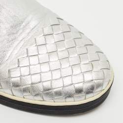 Bottega Veneta Silver Intrecciato Leather Dodger Slip On Sneakers Size 40