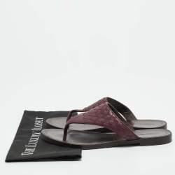 Pre Owned Bottega Veneta Dark Purple Intrecciato Leather Flat Thong Sandals Size 40