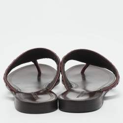 Pre Owned Bottega Veneta Dark Purple Intrecciato Leather Flat Thong Sandals Size 40