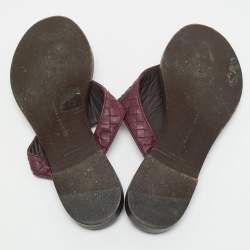 Pre Owned Bottega Veneta Dark Purple Intrecciato Leather Flat Thong Sandals Size 40