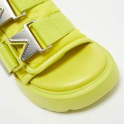 Pre Owned Bottega Veneta Neon Yellow Nylon and Leather Flash Platform Slide Sandals Size 39