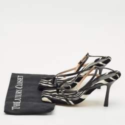 Pre Owned Bottega Veneta Black Leather and Fur Stretch Ankle Strap Sandals Size 37