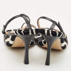 Pre Owned Bottega Veneta Black Leather and Fur Stretch Ankle Strap Sandals Size 37