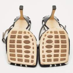 Pre Owned Bottega Veneta Black Leather and Fur Stretch Ankle Strap Sandals Size 37