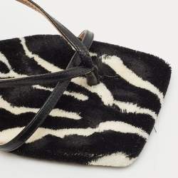 Pre Owned Bottega Veneta Black Leather and Fur Stretch Ankle Strap Sandals Size 37