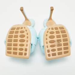 Pre Owned Bottega Veneta Blue Woven Leather Lido Slides Size 37