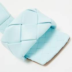 Pre Owned Bottega Veneta Blue Woven Leather Lido Slides Size 37